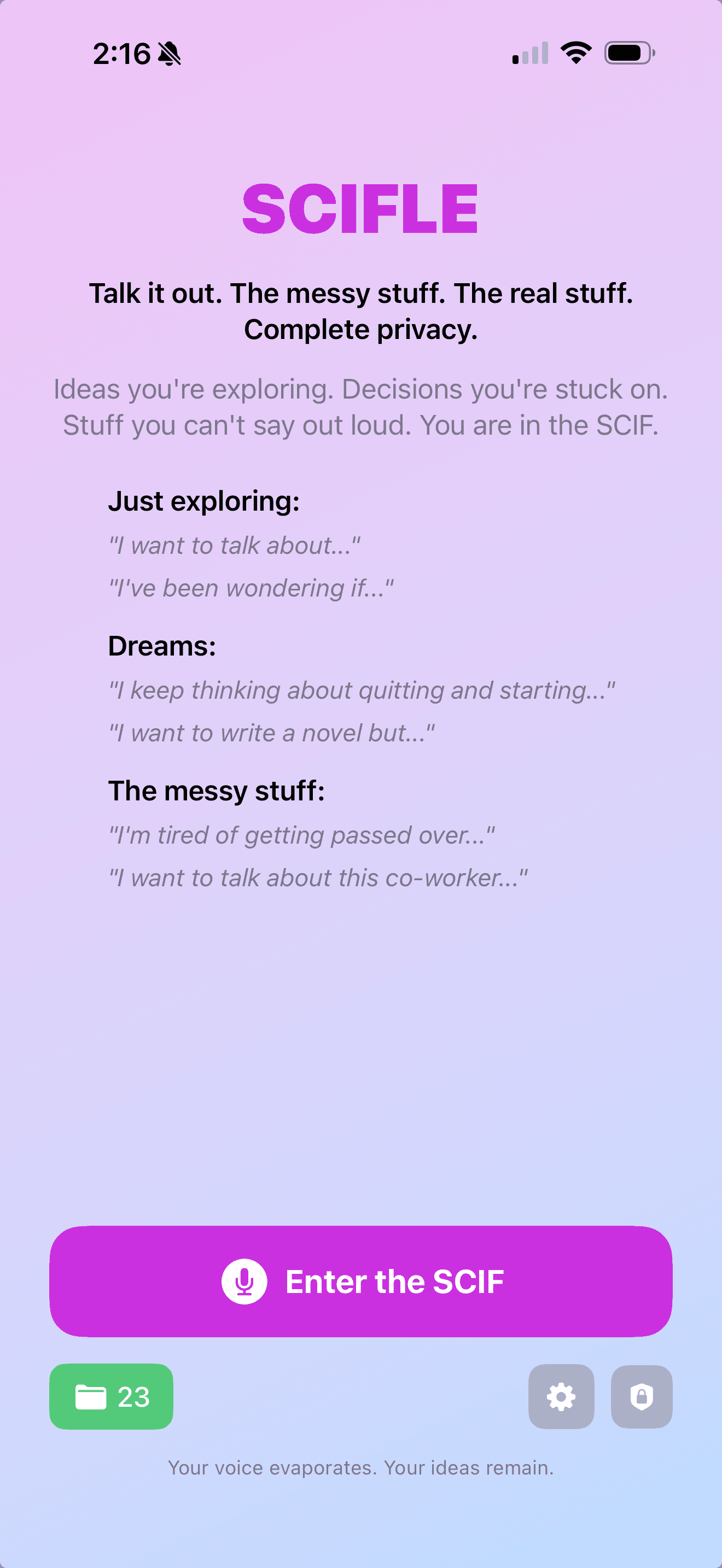 Scifle app home screen